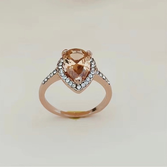 Rose gold water drop zircon promise ring wedding ring - Picture 4 of 6